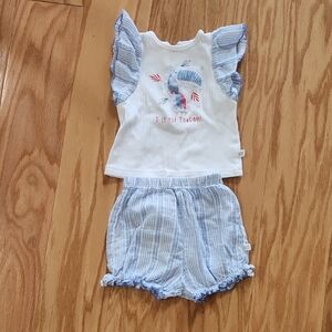 White and Blue Striped Baby Outfit 24 Months